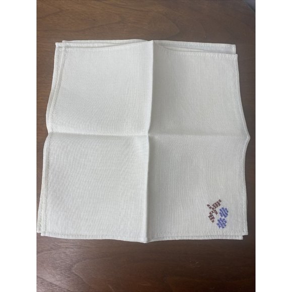 Vintage Ivory Napkins Linen Floral Embroidered Purple Tea Towel Set 4 - Picture 7 of 7